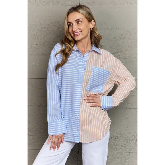 Geegee Quirky Charms Striped Multicolored Button Down Top - Picture 1 of 7